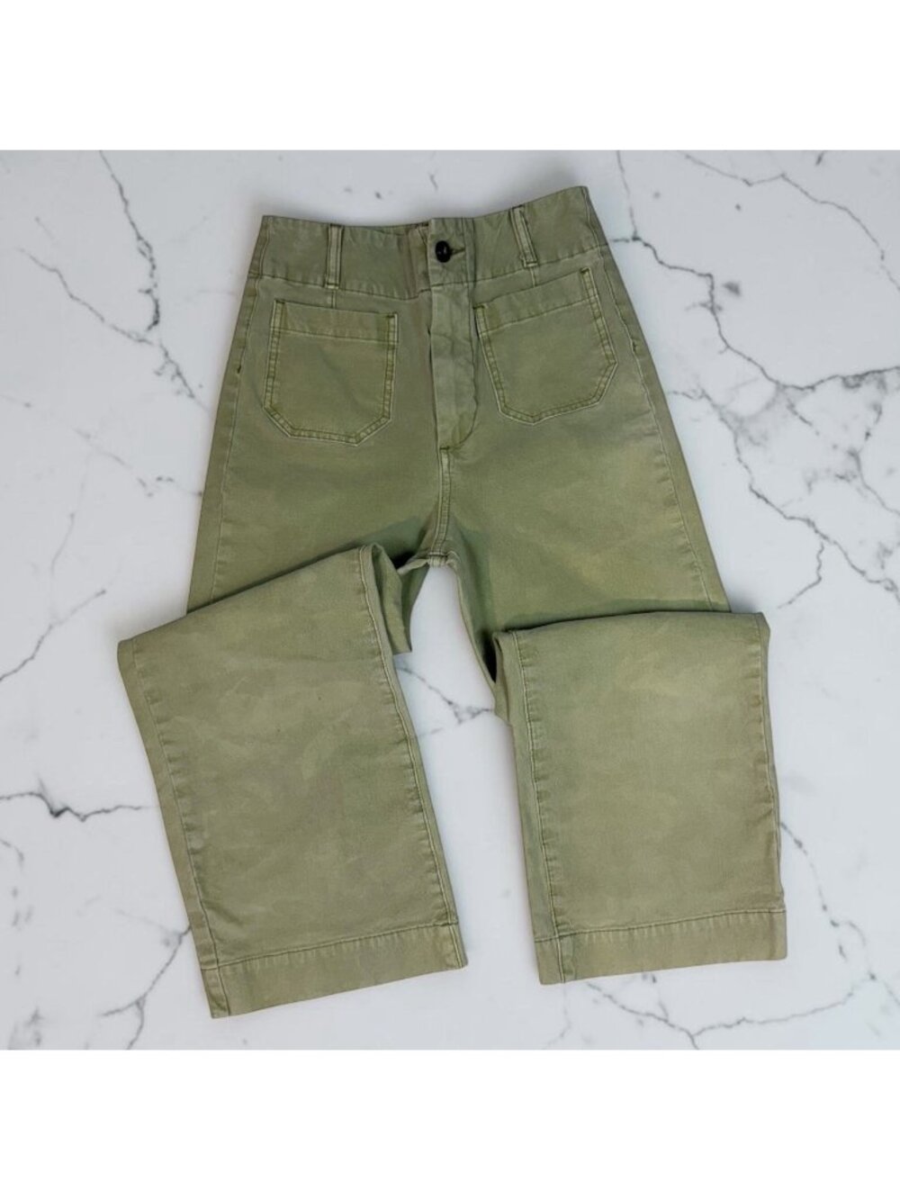 PILCRO The Skipper Wide Leg Cropped Pants Size 26 Patch Pockets Sage Green Twill
